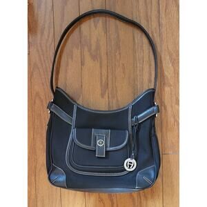 Etienne Aigner Black Shoulder Handbag with Front Pocket Design 80s